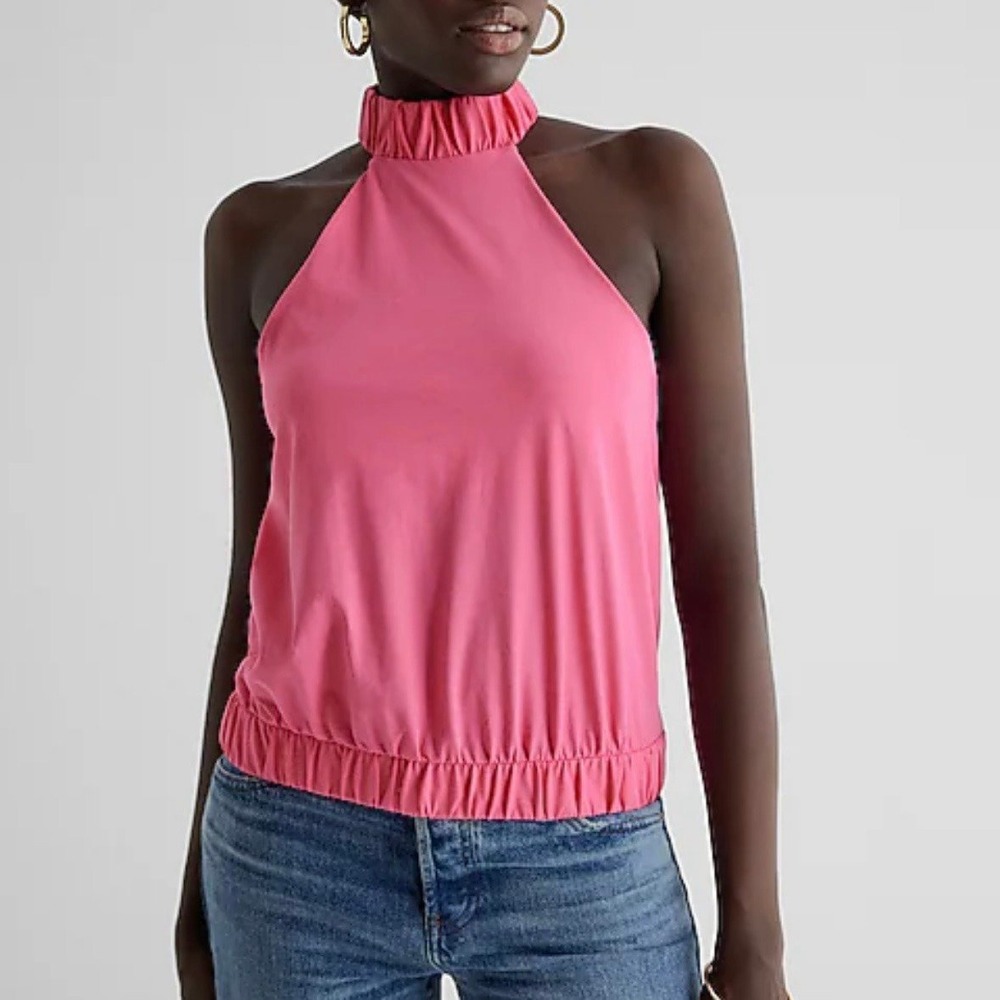 Express Pink Halter Top XS Sleeveless‎ Collared Blouse Cropped New with Tags